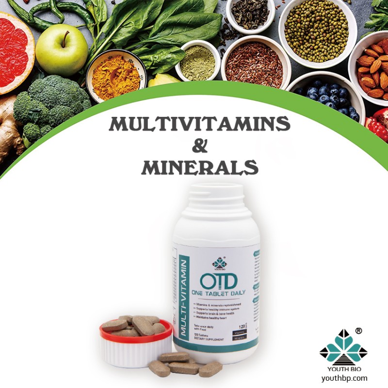 Youth Brand Private Label Organic Multivitamin Supplement Adult Vitamin B C D E Zinc 120 Tablets/Bottle Take 2 Daily
