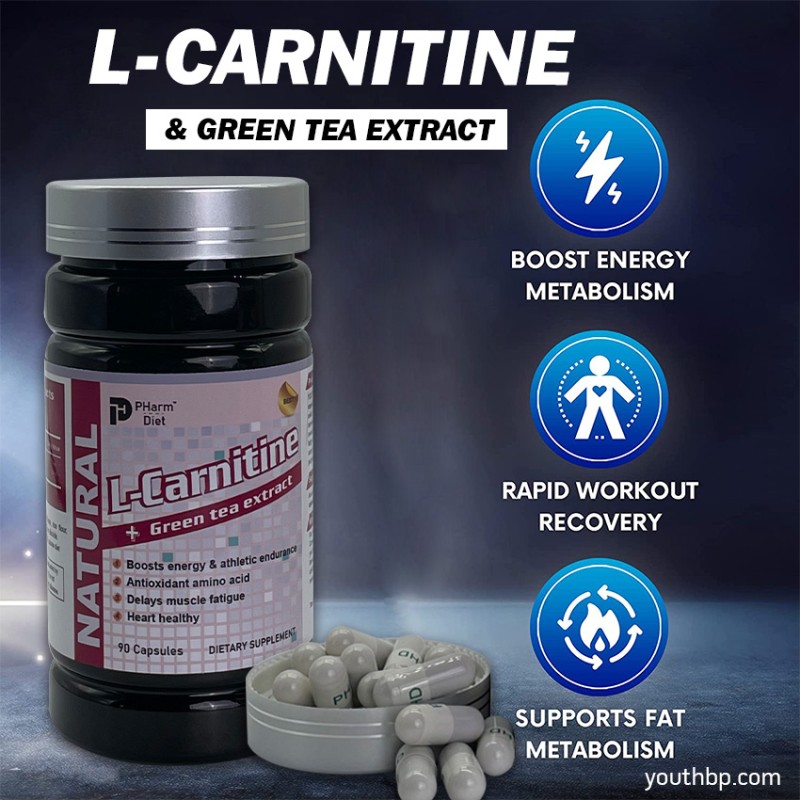 500mg * 90 Caps Green Tea L-Carnitine Capsules Natural Fat Burner Metabolism Booster Energy Supplement Adult Not for Pregnancy