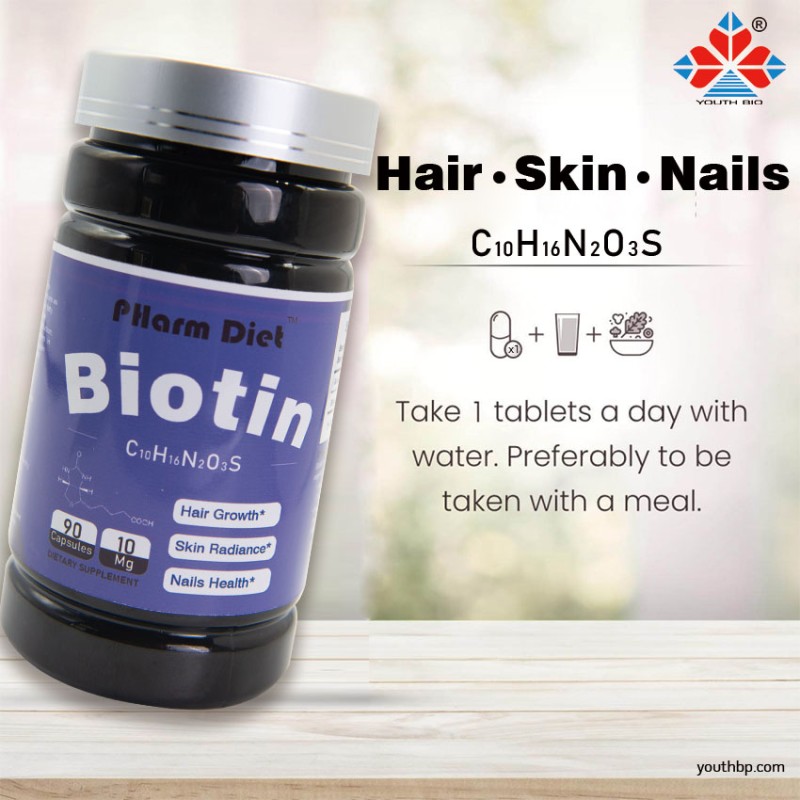 Youth Biotin 10000mcg Softgel Capsules Vitamin B12 B6 Zinc Gluconate Herbal Supplement Adult Beauty Support Nail Health Hair Skin 90 Capsules