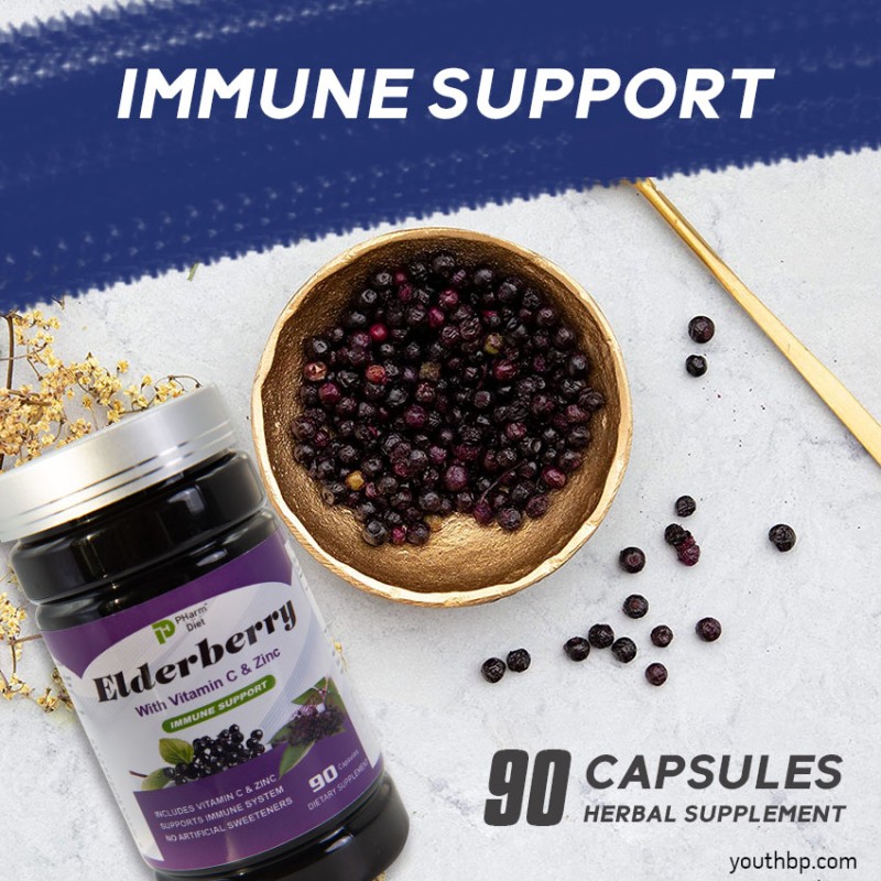 Elderberry Vitamin C Antioxidant Bulk Herbal Supplement Capsules Boost Adult Immunity