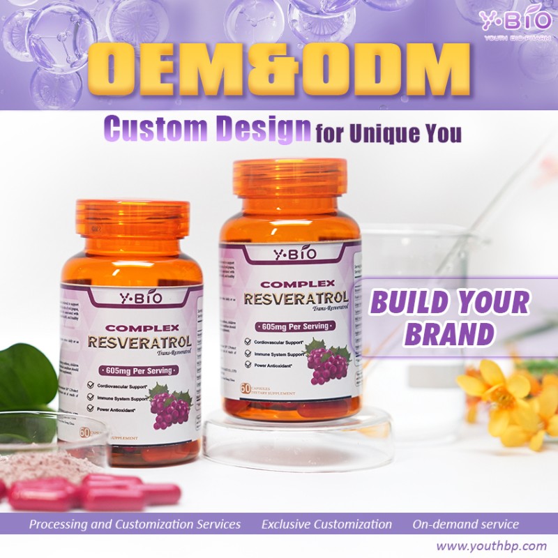 Private Label Resveratrol Hydrolyzed Collagen Hyaluronic Acid Antioxidant Herbal Supplement Capsules for Adult Health