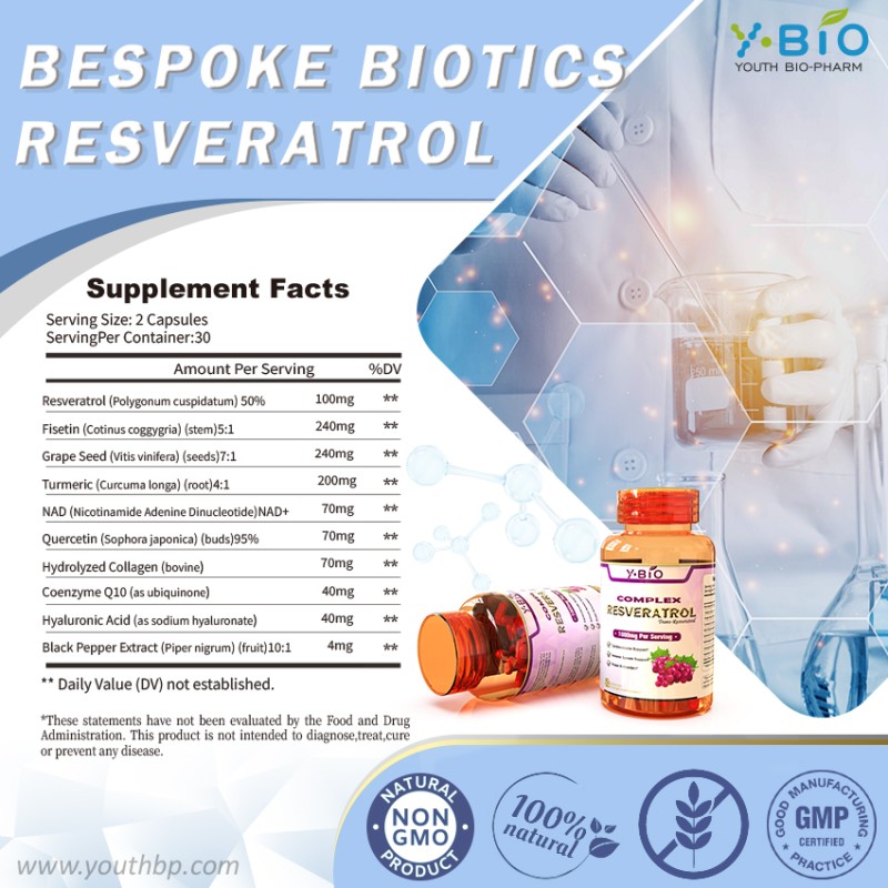 OEM/ODM Adult Antioxidant Complex Dietary Supplement Resveratrol Turmeric Grape Seed Extract Capsules Private Label Support