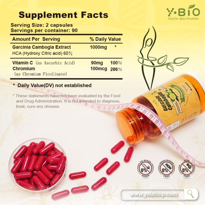 High Potency 1000mg HCA 60% Garcinia Cambogia Capsules with Vitamin C and Chromium