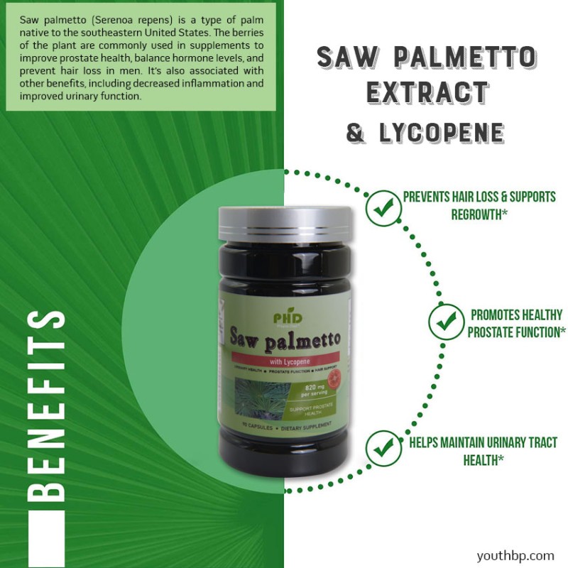Herbal Supplement Adult Male Prostate Health Saw Palmetto Extract Lycopene Hair Growth Plant-Based Capsules