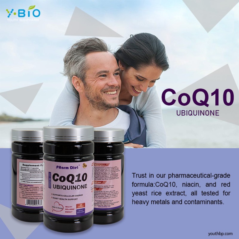 Premium Heart Support Antioxidant Supplement Enhanced Coenzyme Q10 Capsules Vitamin B3 Red Yeast Rice Extract 60 Capsules/Bottle