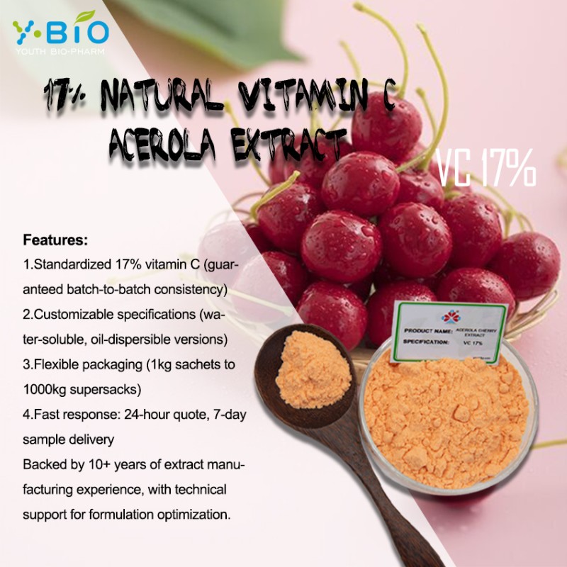 HPLC Verified Food Grade Acerola Cherry Extract Powder 17% Vitamin C Natural Antioxidant Solvent Extract Dietary Supplement