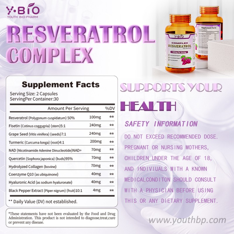 Original Manufacturer Supply Resveratrol Quercetin Black Pepper Extract Adult Antioxidant Capsules 60 Capsules/Bottle