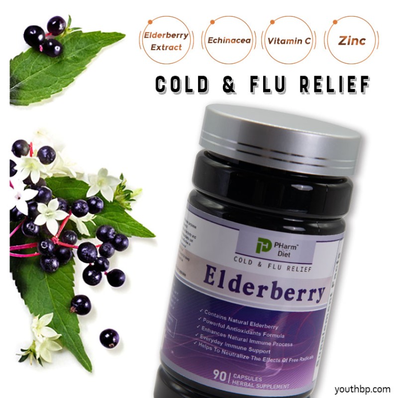 Vegan 500mg Elderberry Extract Capsules with Vitamin C and Zinc for Immune Support
