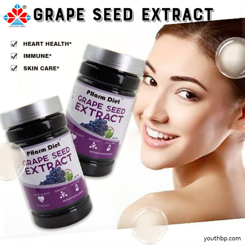 Youth 500mg Grape Seed Extract 90 Capsules/Bottle Antioxidant Skin Brightening Cardiovascular Enhancer Beauty Not for Pregnant Women