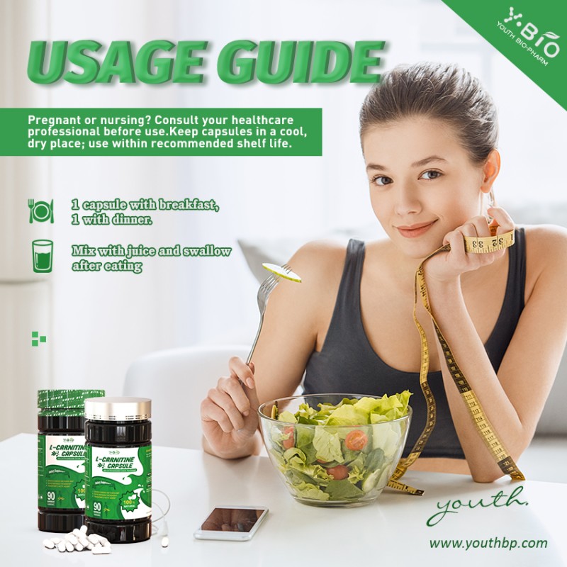 100% Natural Green Tea L-Carnitine Capsules Fat Transport Weight Control Energy Metabolism Support Vegan Halal