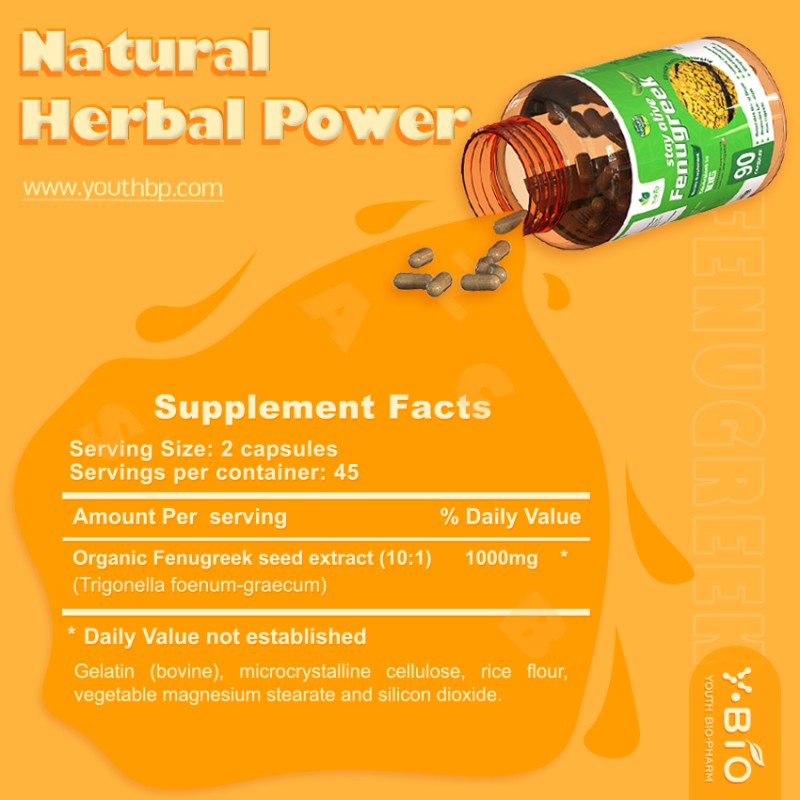 Fenugreek Seed Extract Capsules 50% Sulfate Saponins 90 Capsules Vegan Capsules GMP Manufacturing Traceable Ingredients YOUTH Brand Antioxidant
