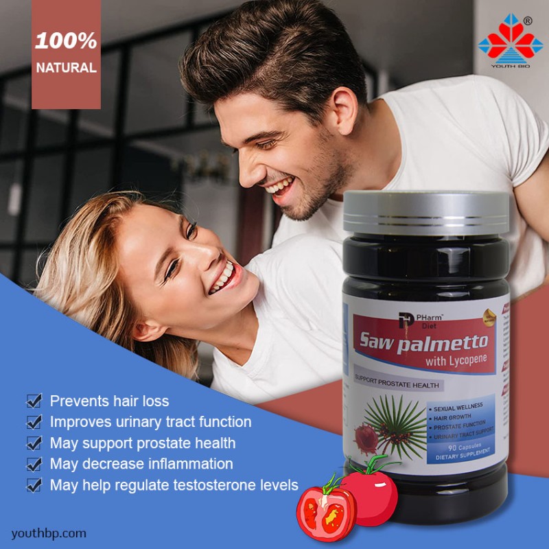 Adult Herbal Hair Growth DHT Blocker Capsules Natural Blend Saw Palmetto Lycopene Pygeum Not for Pregnant Women 90