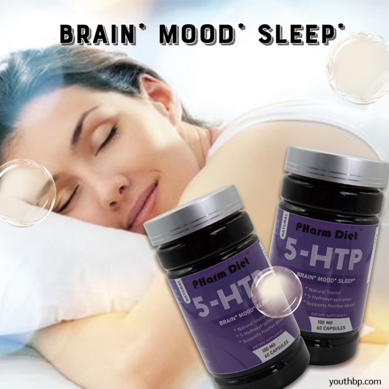 Youth 5HTP Complex Capsules Vitamin B6 C Glycine Mood Support Sleep Aid Herbal Supplement 60 Capsules/Bottle 2 Capsules