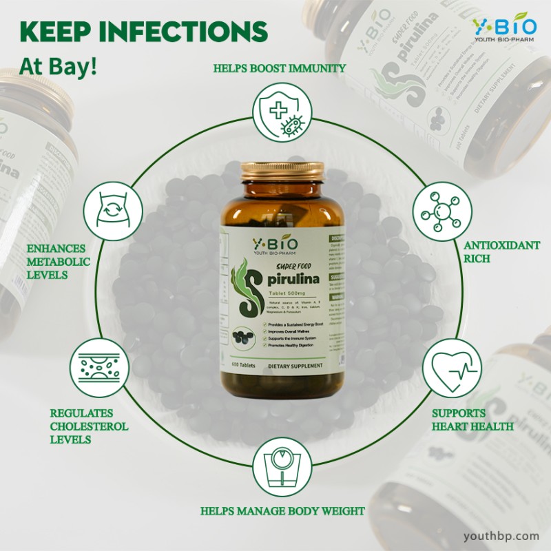 OEM/ODM Youth High Protein 65% Content Refined Spirulina Tablets 600 Tablets/Bottle Improves Memory Sleep Iron Magnesium