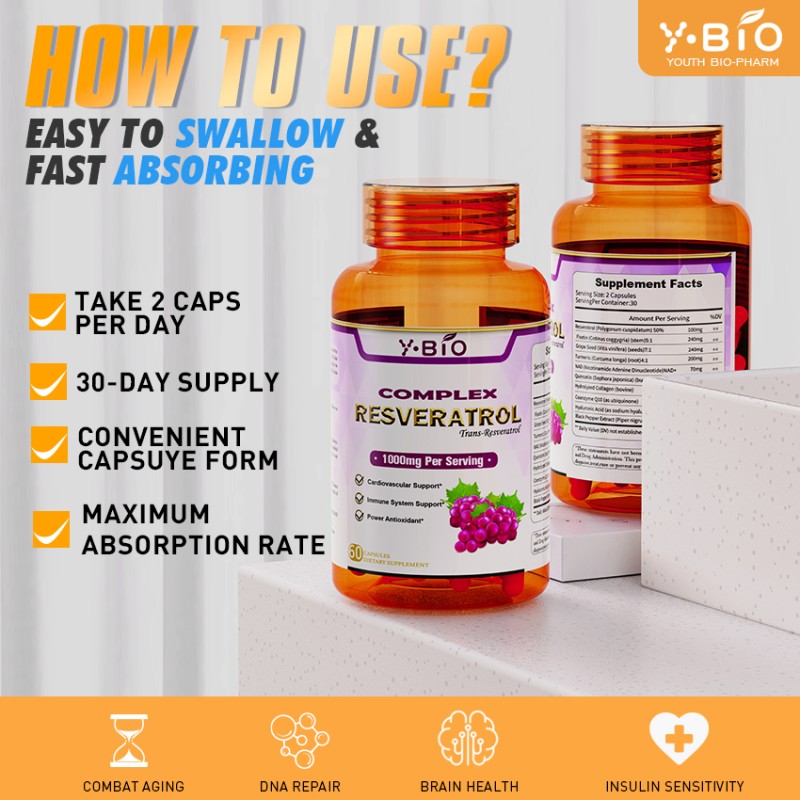 Youth Private Label Multi-Ingredient Herbal Supplement OEM/ODM Resveratrol NAD+ Complex Grape Seed Extract Antioxidant Capsules