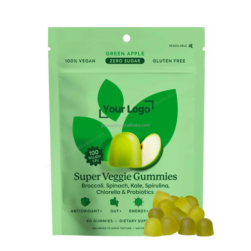 Private Label Green Apple Flavor Vegetable Vitamin Probiotic Complex Multivitamin Support Energy Immune Gut Health Gummies