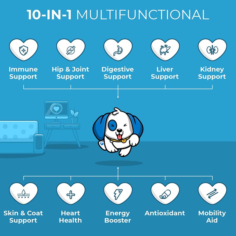 Multivitamin Dog Chewable Tablets Skin and Gut Support Dog Multivitamin Tablets Pet Supplement Glucosamine Fish Oil