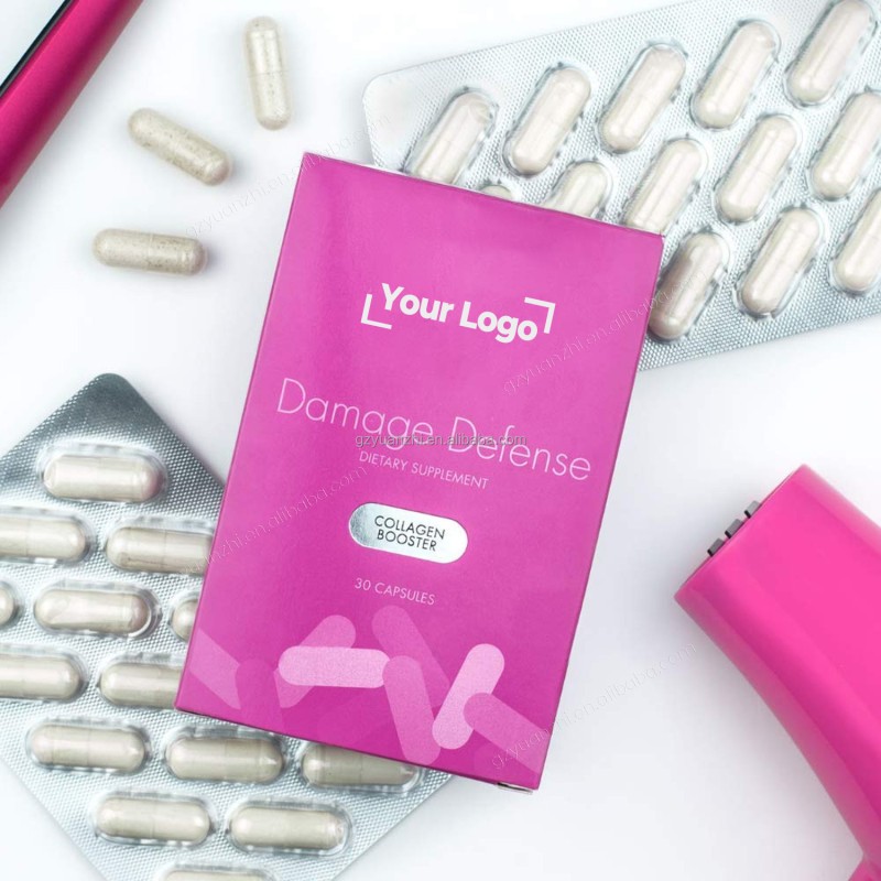 Private Label Damage Defense Collagen Boost Hair Supplement Weak Brittle Support Healthy Hair Growth Capsules