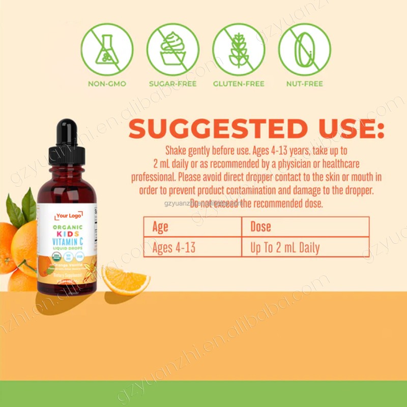 OEM Private Label 60ml Natural Organic Children Immune Support Supplement Vitamin C Liquid Drops