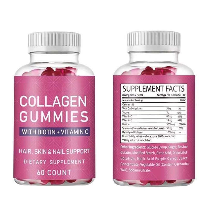 Private Label Wholesale Collagen Gummies Hair Regrowth Multi Best Vitamin C E Supplement Skin Nail Gummies