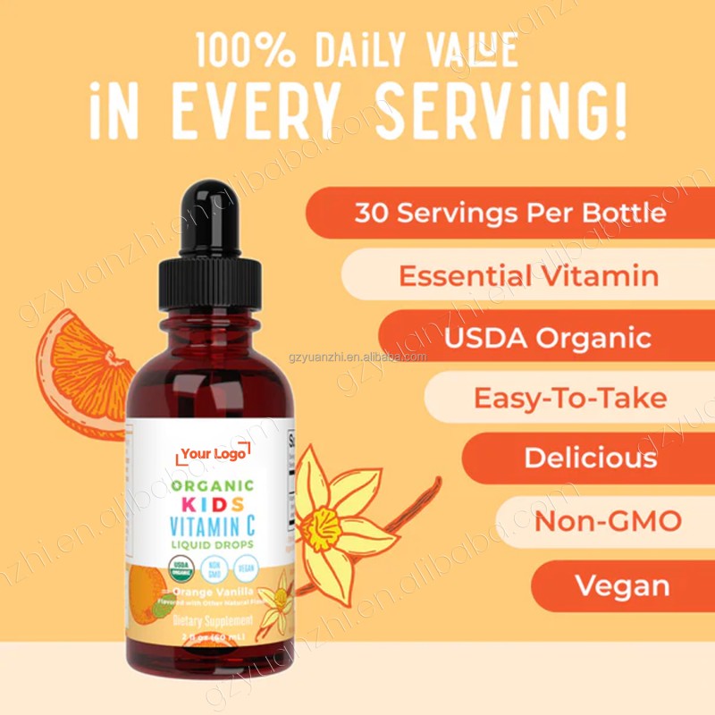 OEM Private Label 60ml Natural Organic Children Immune Support Supplement Vitamin C Liquid Drops