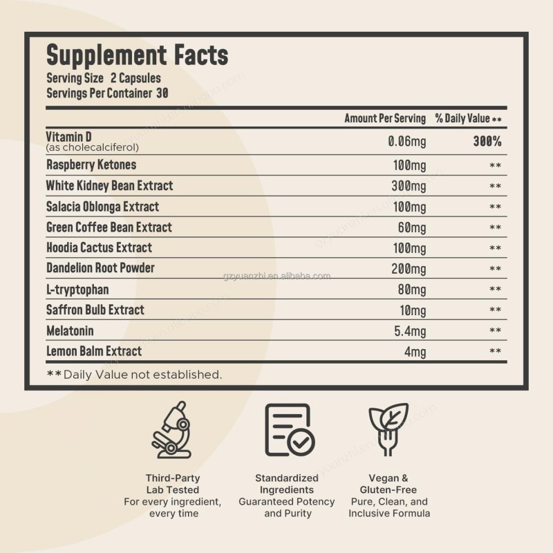 Private Label Nighttime Burn Supplement Raspberry Ketone Green Coffee Bean Fenugreek Cactus Melatonin 60 Vegan Capsules