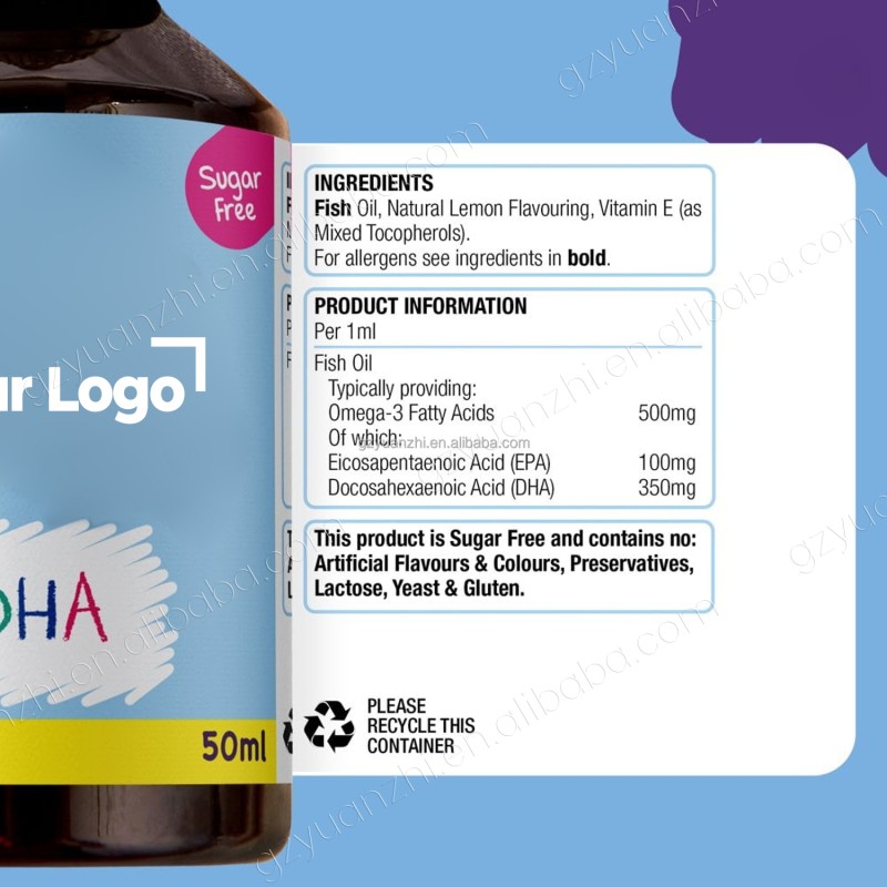 Factory Custom Logo Vitamin Omega 3 DHA Drops Healthy Brain Heart Vitamin Energy Liquid Drop Supplement