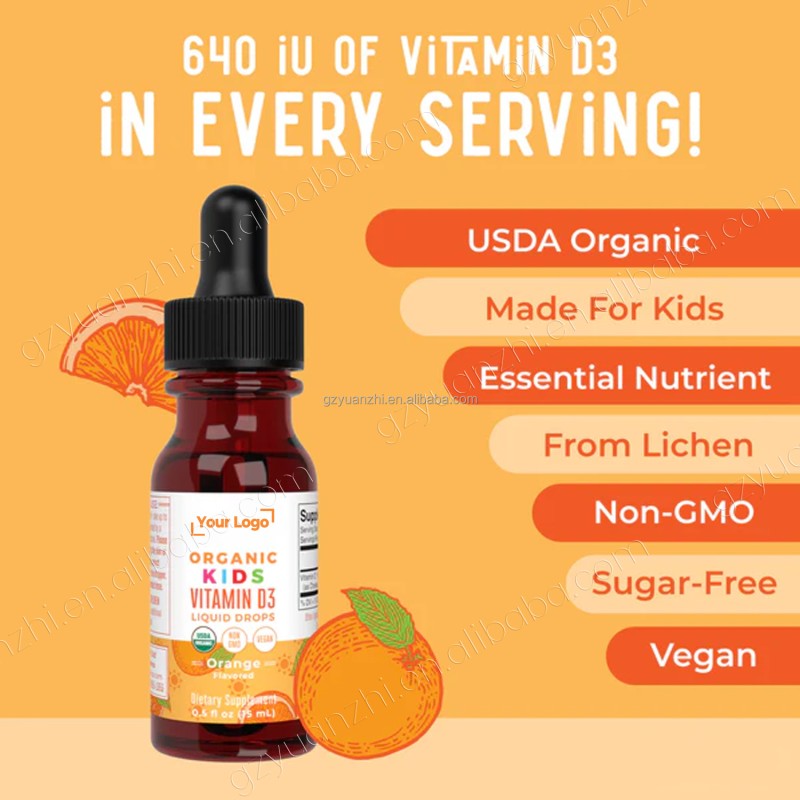 High Quality Organic Children Bone Health Immune Supplement Vitamin D3 Liquid Drops