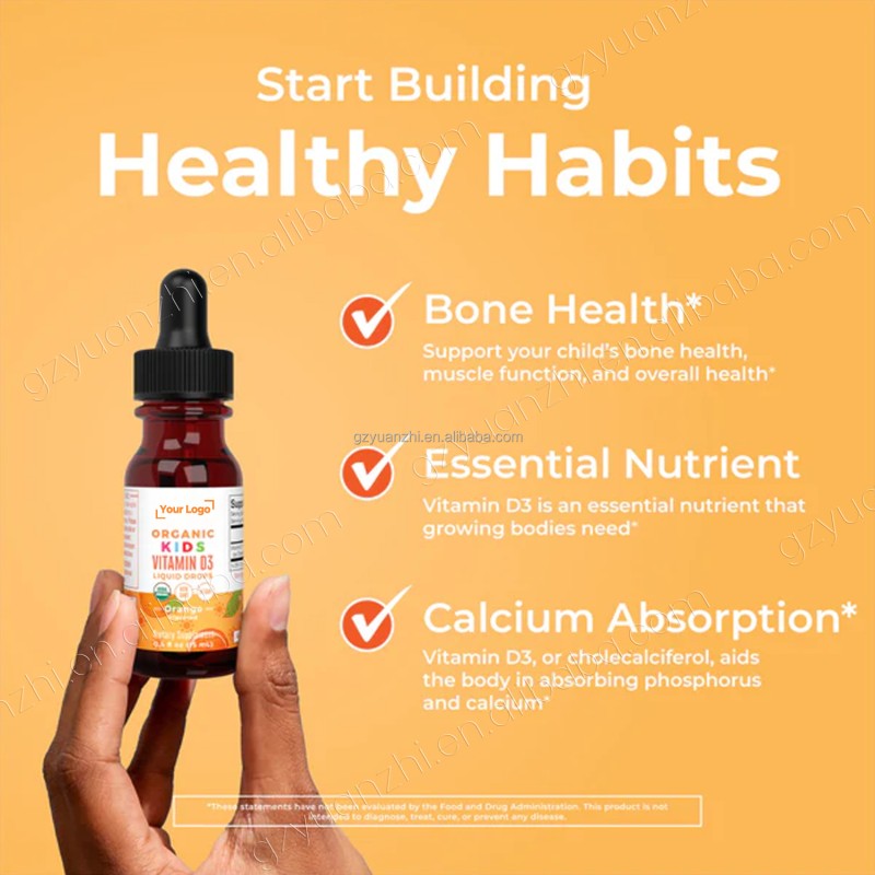 High Quality Organic Children Bone Health Immune Supplement Vitamin D3 Liquid Drops