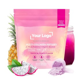 28 Servings Sugar-Free Fiber Hyaluronic Acid Tropical Punch Multi Collagen Peptide Powder Women Beauty Self-Care