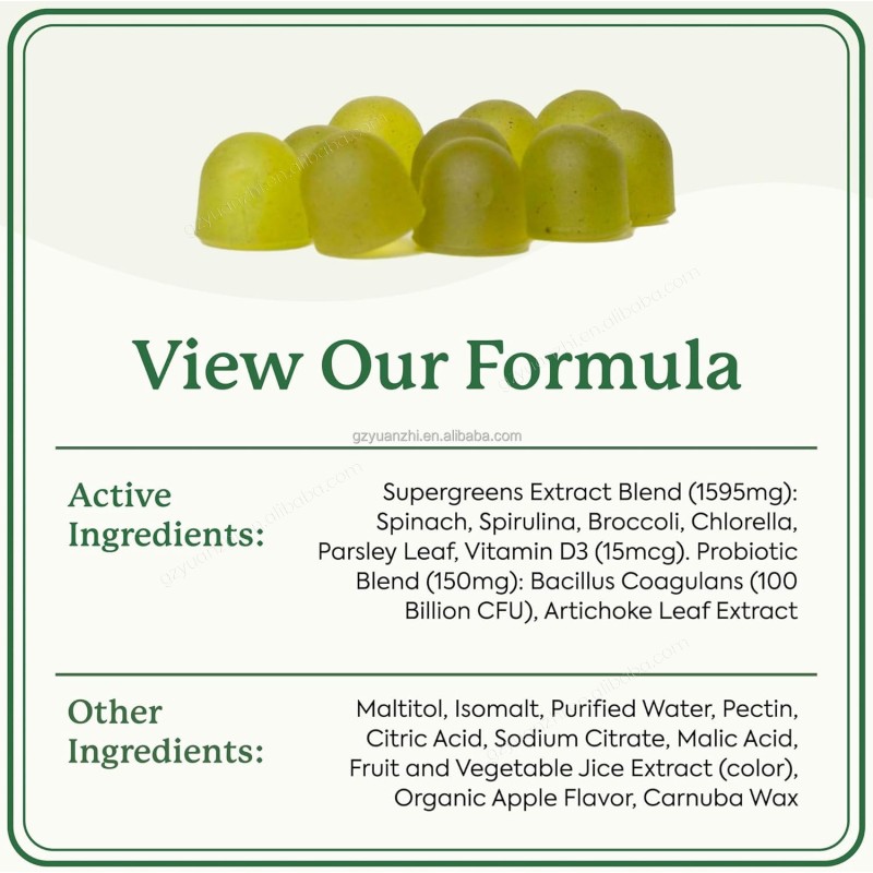 Private Label Green Apple Flavor Vegetable Vitamin Probiotic Complex Multivitamin Support Energy Immune Gut Health Gummies