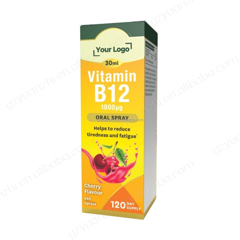 Private Label Organic Quality 1000mcg Vitamin B12 Supplement Oral Liquid Spray Energy Boost Natural Metabolism