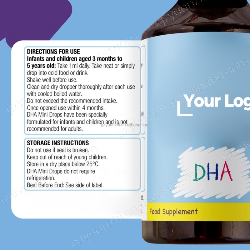 Factory Custom Logo Vitamin Omega 3 DHA Drops Healthy Brain Heart Vitamin Energy Liquid Drop Supplement