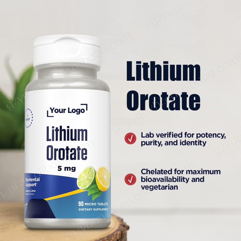 Instant Dissolve Lithium Orotate 5mg Chelated Lithium Supplement Healthy Mood Support Lemon Lime Flavor Tablets 90 Servings