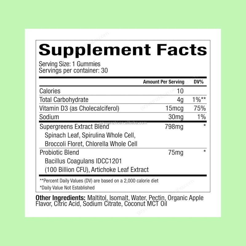 Private Label Green Apple Flavor Children's Super Vegetable Gummies Multivitamin Picky Eaters Probiotic Immune Support