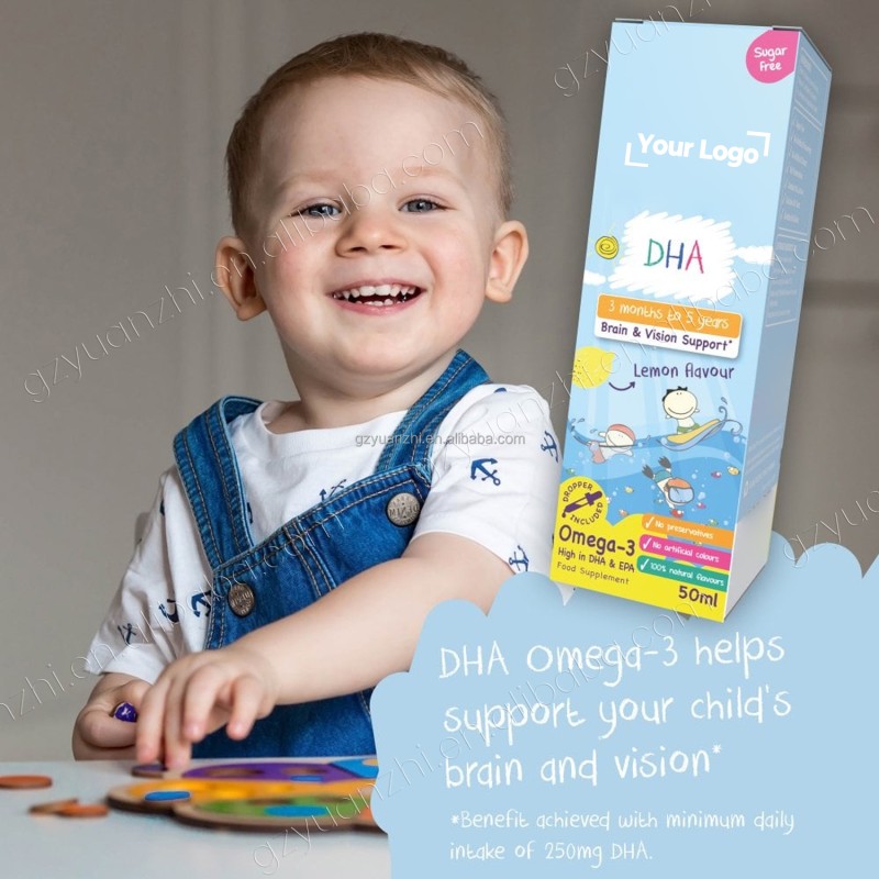 Factory Custom Logo Vitamin Omega 3 DHA Drops Healthy Brain Heart Vitamin Energy Liquid Drop Supplement