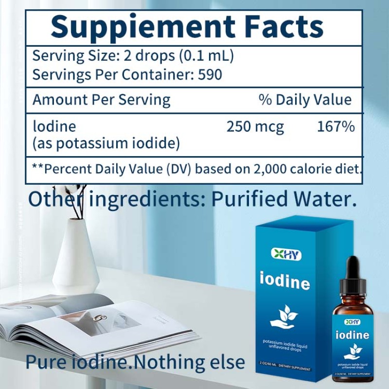 Private Label Organic Iodine Liquid Drops Pure Iodine Vitamin Supplement Thyroid and Immune Energy Safe Pregnant Women