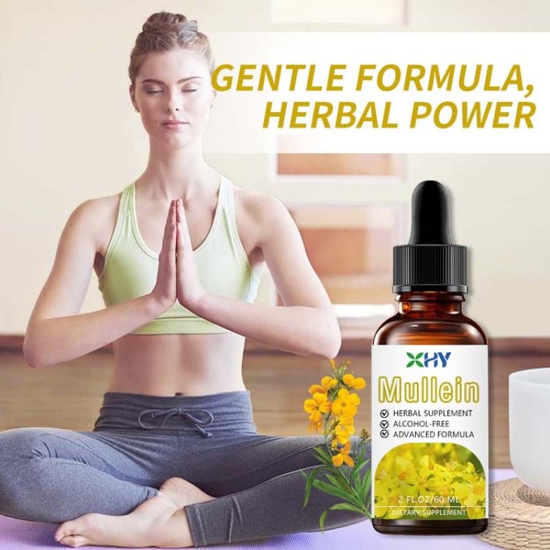 Private Label Organic Mullein Leaf Extract Drops Natural Supplement for Adult Lung Cleanse Respiratory Support