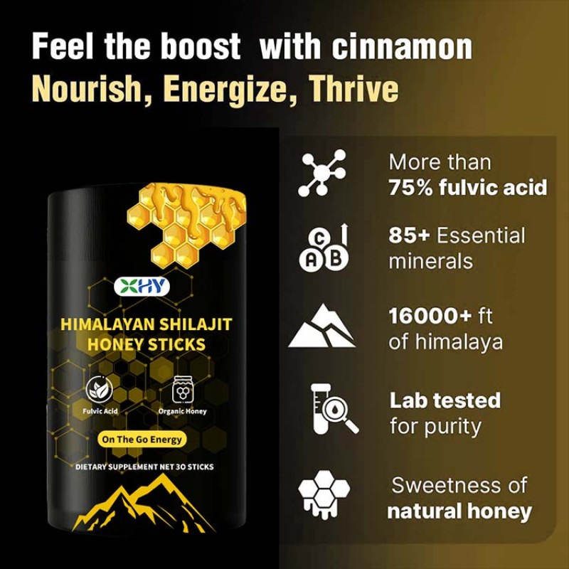 OEM GMP Enhanced Energy Immune Support Organic Multi Minerals Fulvic Acid Gold Pure Himalayan Shilajit Adult Honey Sticks