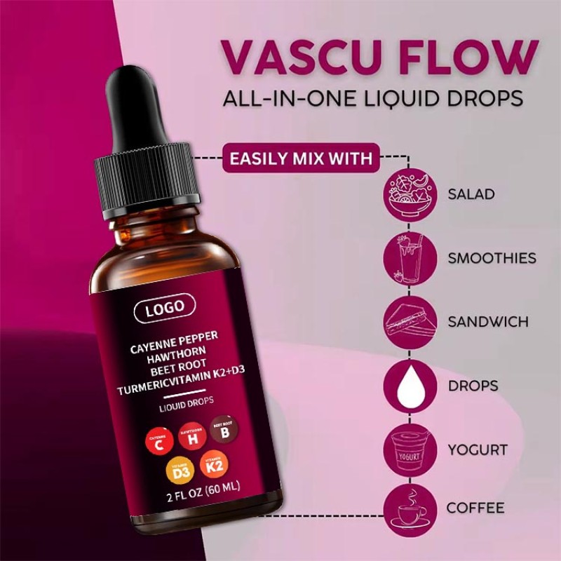 Private Label Organic Turmeric Hawthorn Cayenne Extract Vitamin D3 K2 Beetroot Oral Liquid Drops Adult 60ml
