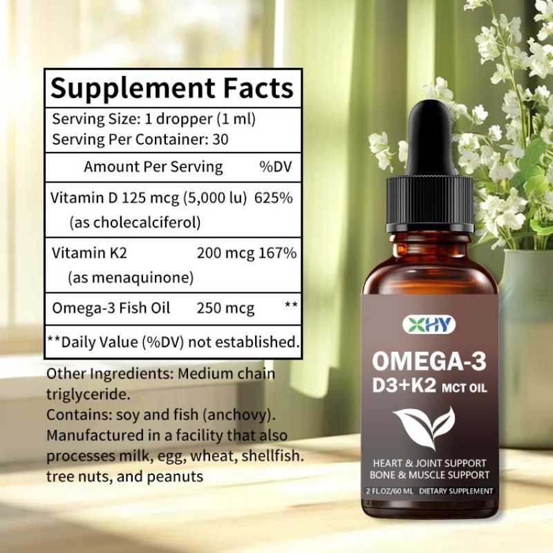 OEM Vitamin D3 K2 Liquid Drops Coconut Oil Oral Oil Support Adult Bone and Energy Levels