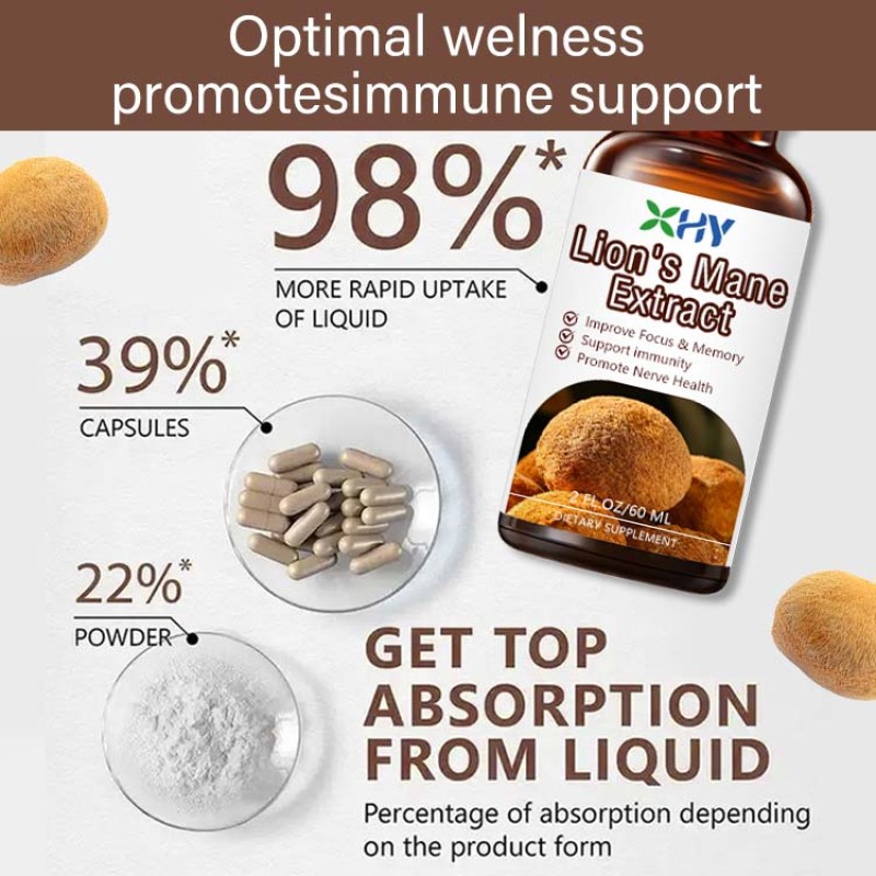 OEM Lion's Mane Liquid Drops Supplement Adult Brain Booster Immune Support Memory Focus Clarity Mushroom Supplement