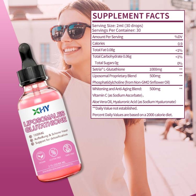 Adult Oral Glutathione Liquid Antioxidant Supplement Liposomal Drops Vitamin C Skin Whitening L-Glutathione Detox