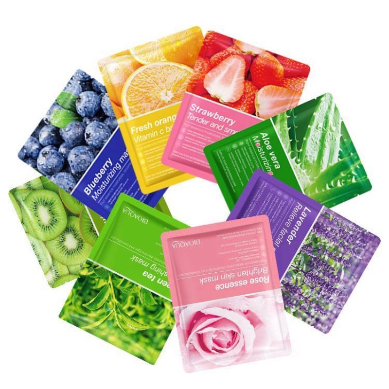 New BIOAQUA Sheet Fruit Mascarillas Facial Green Tea Aloe Orange Face Korean Moisturizing Skin Care Mask Free Sample