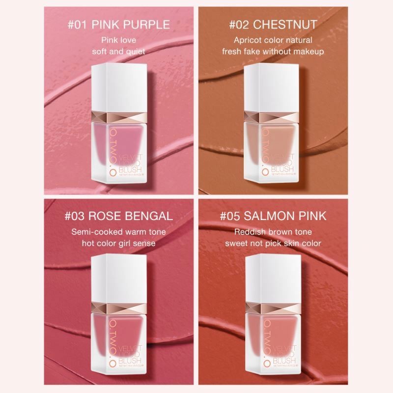 O.TWO.O Natural And Reddish Blush Cream 4 Colors Pigmented Long Wearing Liquid Blusher