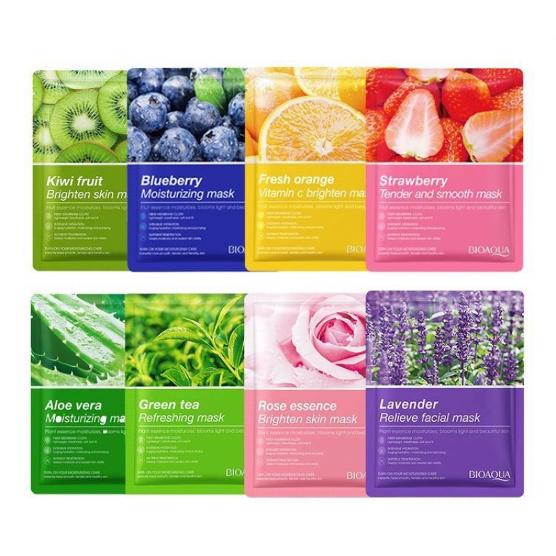 New BIOAQUA Sheet Fruit Mascarillas Facial Green Tea Aloe Orange Face Korean Moisturizing Skin Care Mask Free Sample