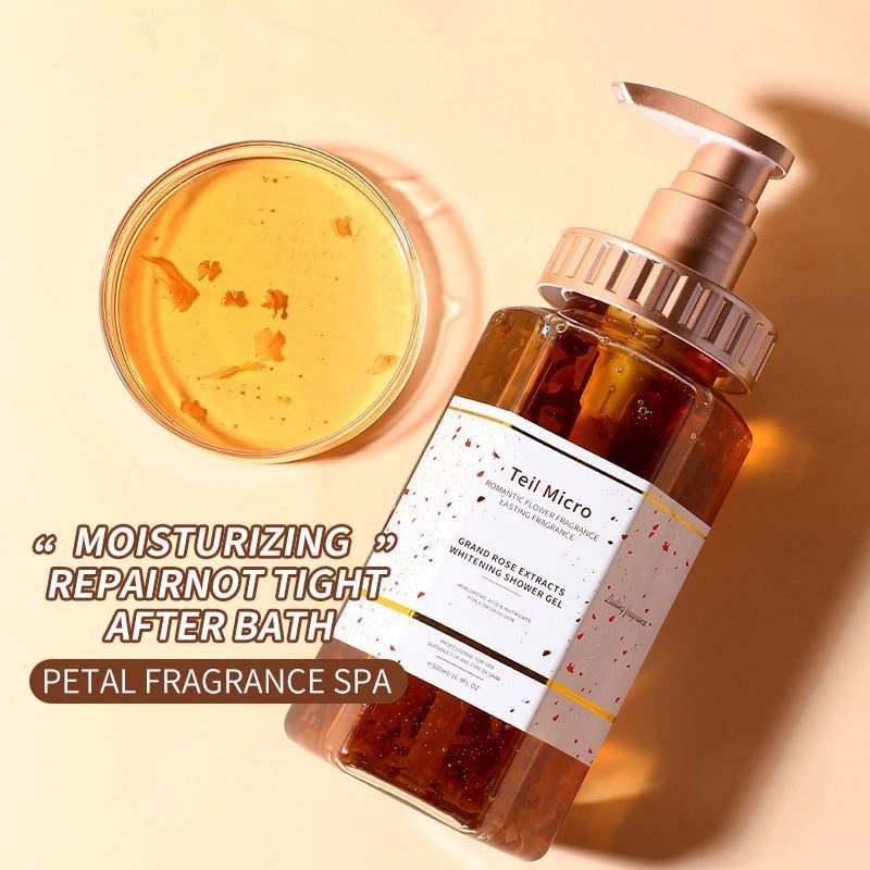 Exfoliating Organic Shower Gel Body Wash Moisturizing Rose Petal Teil Micro Wholesale Brand