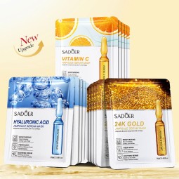 OEM SADOER Vitamin c 24k Gold Hyaluronic Acid Whitening Invisible Collagen Crystal Skin Care Organic Vegan Facial Mask Sheet
