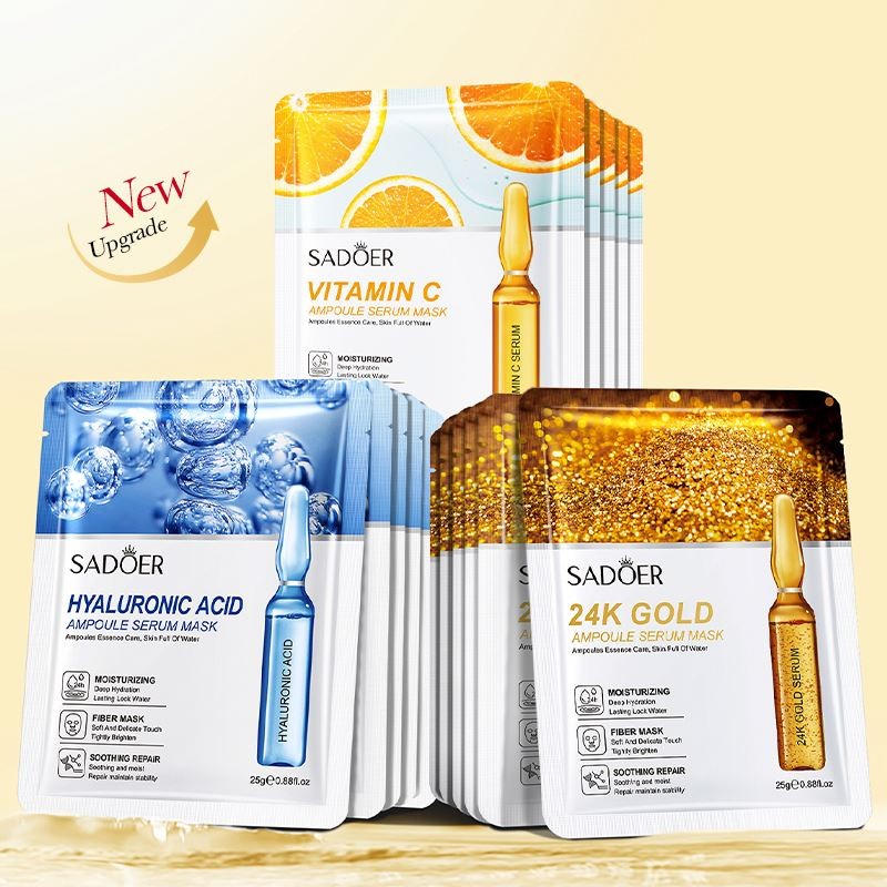 OEM SADOER Vitamin c 24k Gold Hyaluronic Acid Whitening Invisible Collagen Crystal Skin Care Organic Vegan Facial Mask Sheet