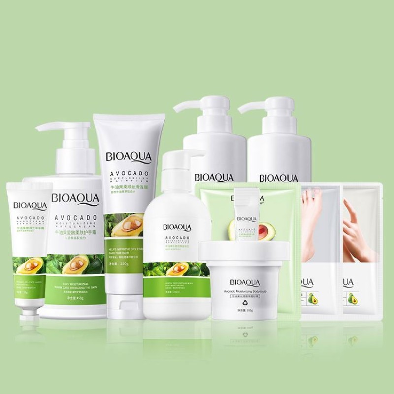 OEM Bioaqua Private Label Avocado Moisturizing Brightening Smooth Beauty Hair Hand Body Skin Care Set OEM Bioaqua Private Label